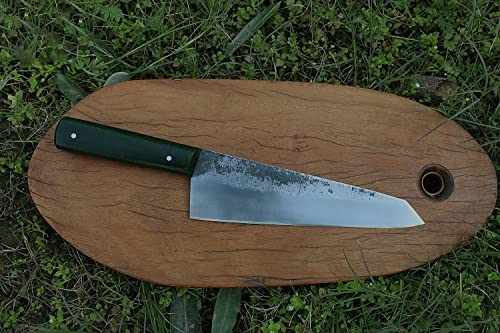 Almazan® Hand Forged Carbon Steel Tantra Chef Knife, Micrata Handle with Leather Sheath