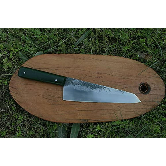 Almazan® Hand Forged Carbon Steel Tantra Chef Knife, Micrata Handle with Leather Sheath