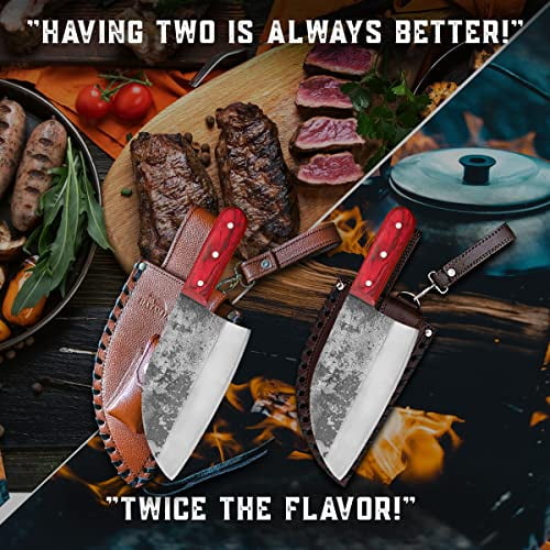 Almazan® Survivalist Chef Set With Leather Sheaths, Knife For Chefs, Bushcraft Knife Set, Outdoor Gift, Holiday Gift For Chefs