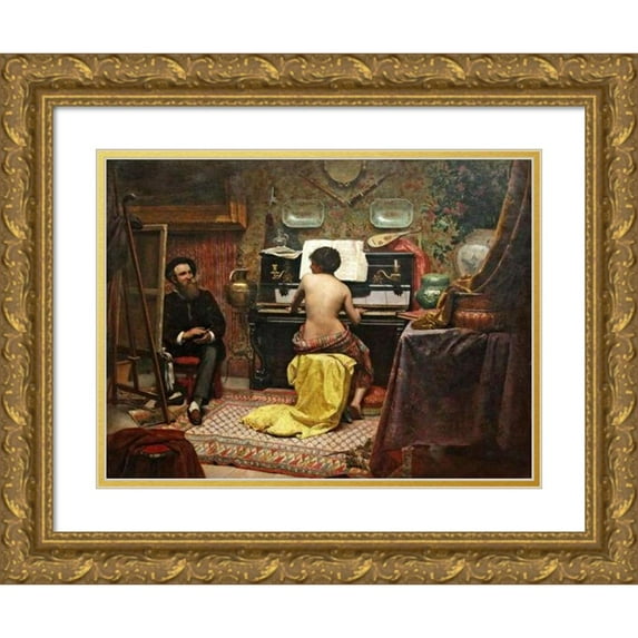 Almeida Júnior 14x11 Gold Ornate Wood Frame and Double Matted Museum Art Print Titled - The Model at Rest (1882)