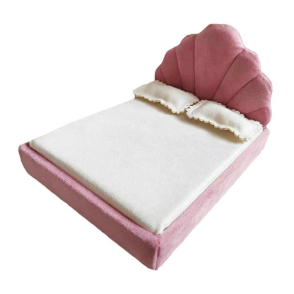 Almencla 1: 12 Miniature Upholstered Bed Miniature Furniture Room DIY Accs Photo Props Mini Double Size Bed for Gift Life Scene Layout