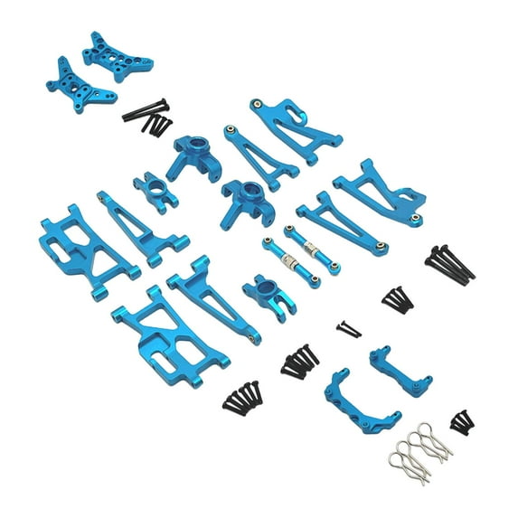 Almencla 1/14 Scale RC Car Metal Upgrade Kits Front Rear Steering Tie Rod s Steering Cups for 14210 DIY Modified RC Hobby Car Blue
