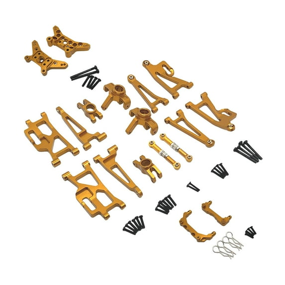 Almencla 1/14 Scale RC Car Metal Upgrade Kits Front Rear Steering Tie Rod s Steering Cups for 14210 DIY Modified RC Hobby Car Gold