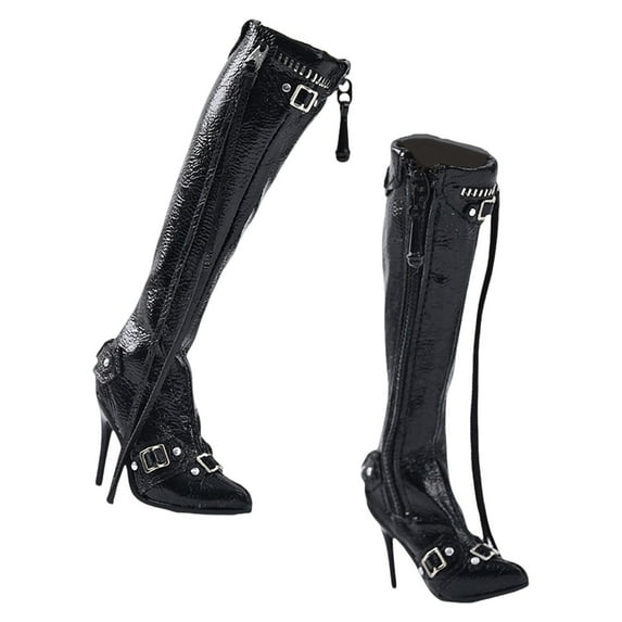 Almencla 1:6 Action Figures High Boots Ball Jointed Doll Shoes DIY Durable PU Leather 12 inch Doll High Heel Boots Female Figure Boots black