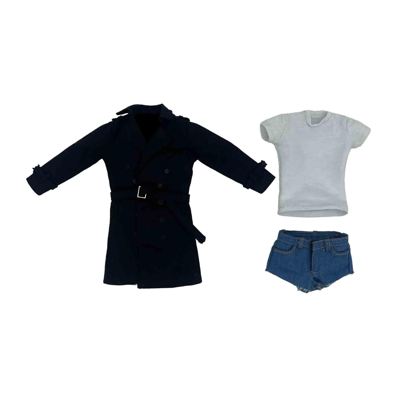 1/6 scale TBLeague Phicen female and male figure dolls in clothes made by – tank top vest – crop top with a graphic logo and hand washed blue denim jeans shorts