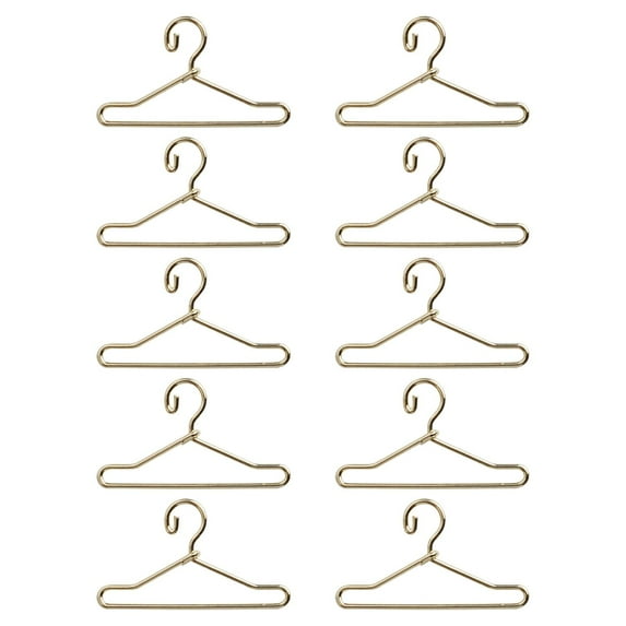 Almencla 10 Pieces Dress Outfit Holder Dollhouse Clothes Hangers Dollhouse Clothes Furniture Miniature Clothing Rack for 1/12 1/8 Gold M