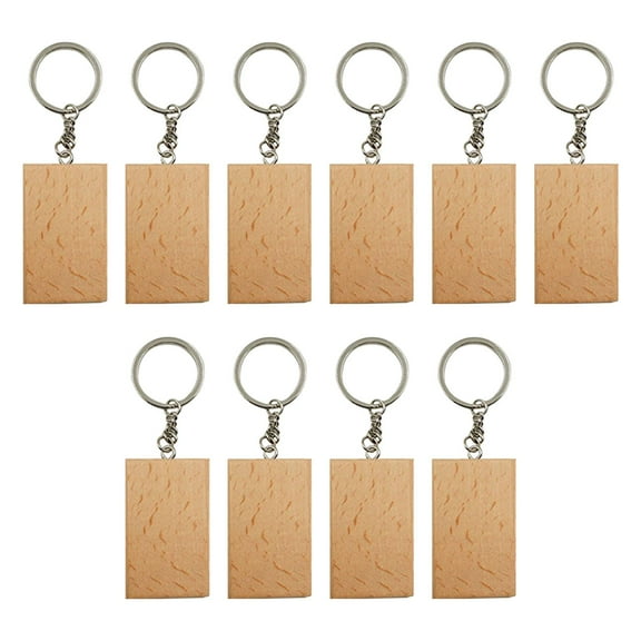 Almencla 10Pcs Key Tag Collectible Accessories DIY Decoration Unfinished Wood Keyring A