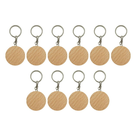 Almencla 10Pcs Key Tag Collectible Accessories DIY Decoration Unfinished Wood Keyring B