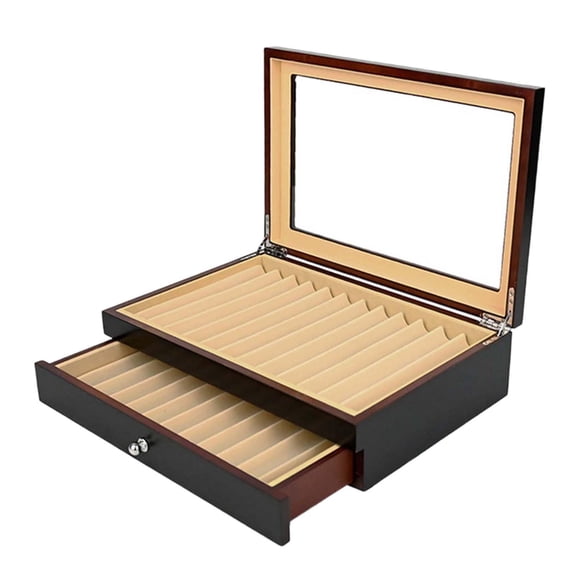 Almencla 2 Layer Pen Display Box Pen Case 23 Pen Slots Collectible Gift Glass Window Pen Organizer for Holiday Thanksgiving Shop and Party black