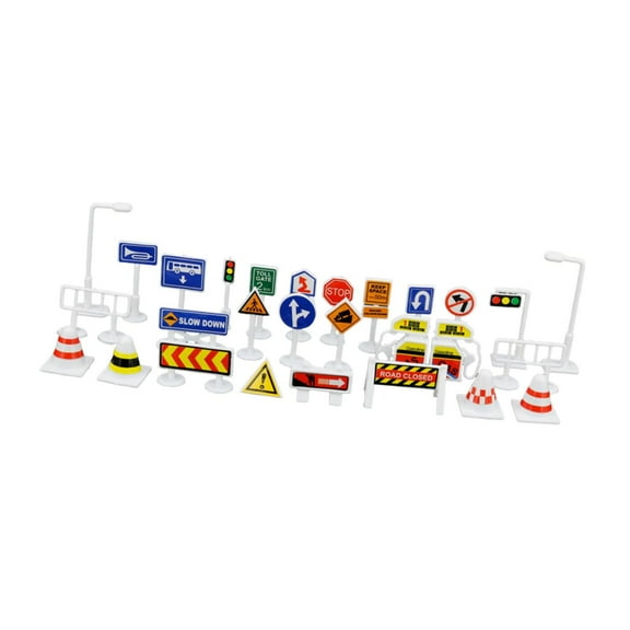 Almencla 28Pcs 1/64 Street Road Signs Playset Model Collections Garden Park S Scale Layout Desktop Ornament Dioramas Scenes Decoration A