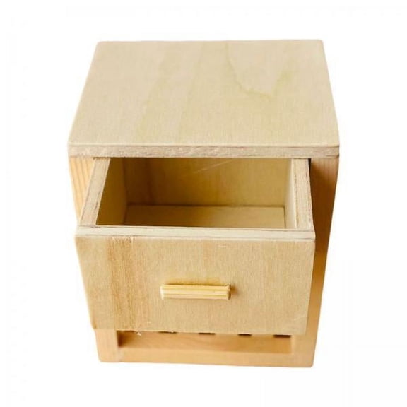 Almencla 2xDollhouse Night Stands Wooden with Drawer for Micro Landscape DIY Model 2 Pcs