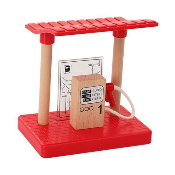 Almencla 2xKids Wooden Train Accessories Building Play Set Toy Gas Station