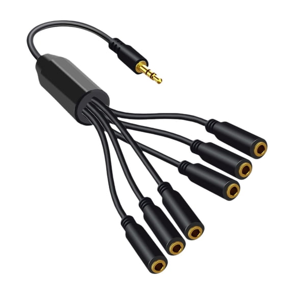 Almencla 3.5mm Audio Cable Headphone Cord Male to Multiple Female Jacks Black 0.3 Meters Length Stereo AUX Cable for Phones Headphones 6 ways 3.5mm Female