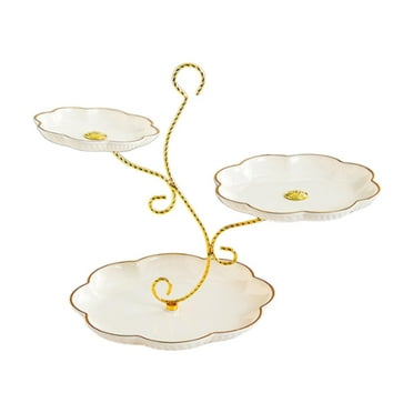 Almencla 3 Layer Fruit Plate Holder 3 Tier Serving Tray for Birthday Banquet Festival white