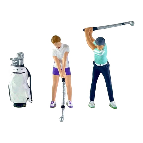Almencla 3 Pieces 1:64 Scale People Figures with Golf Bag Miniature Scene Layout Decoration Trains Architectural Hand Painted Figurine