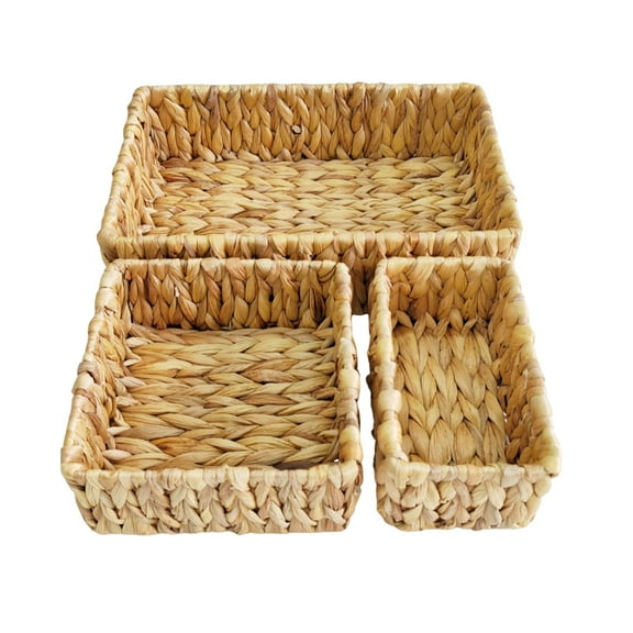 Almencla 3 Pieces Hand Knitted Wicker Baskets Desktop Storage Basket Jewelry Storage Bin Rattan Storage Basket Box for Fruit Magazines