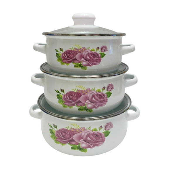 Almencla 3 Pieces of Pumpkin Emaille Casserole, Saucepan, Practical, Stable, for Simmering in The Household, Double Handle for Kitchen Noodles, Sauce white