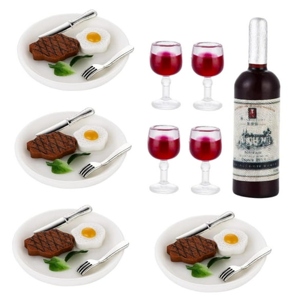 Almencla 33 Pieces Miniature Food Drink Model Steak Eggs Vegetable Scenery Supplies Doll House Decor Set Plates s for Kitchen