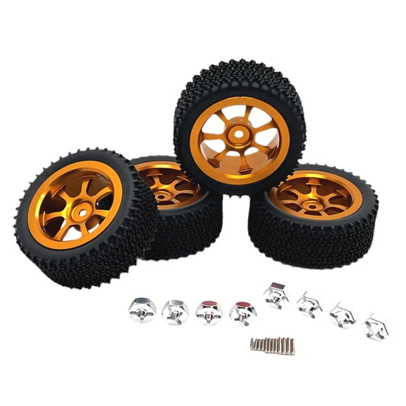 Almencla 4 Pieces RC Car Wheels and Tires Replace with Car Hex Wheel Hubs RC Tires and Rims RC Part for Wltoys 1/14 RC Crawler Car DIY gold