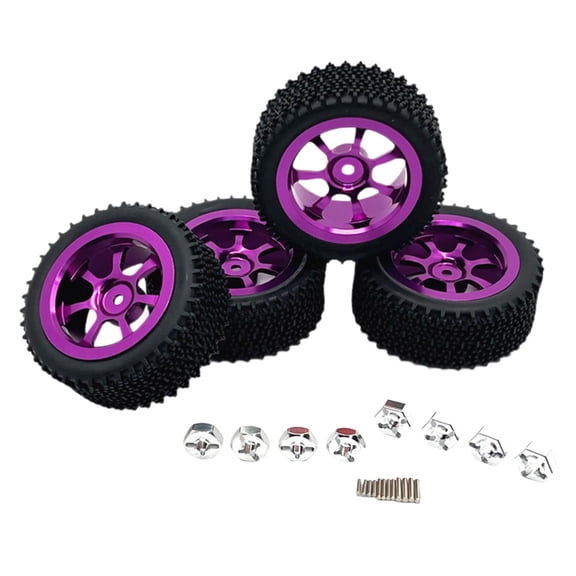 Almencla 4 Pieces RC Car Wheels and Tires Replace with Car Hex Wheel Hubs RC Tires and Rims RC Part for Wltoys 1/14 RC Crawler Car DIY violet