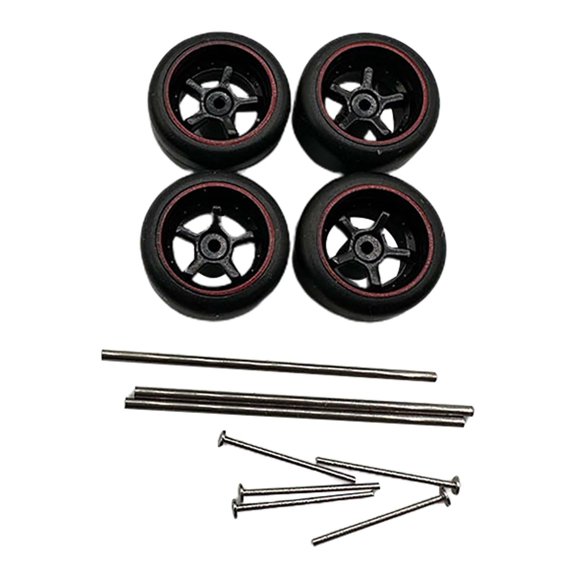 Almencla 4 Pieces RC Car and Tires RC Alloy Car Accessories Replacement Model RC Upgrade Part for 1:64 Scale Spare Parts Red B