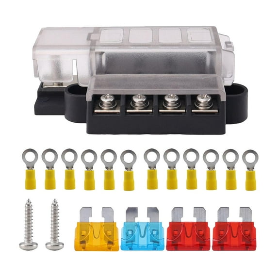 Almencla 4 Way Fuse Box 32V Blade Fuse Block 1 in 4 Out Easy to Install Spare Parts Fuse Holder Waterproof for Van Car Automotive