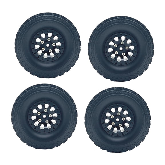 Almencla 4Pcs 1/12 1/16 Tire Wheel Deep Dish Rim Metal Wheel Rim Tire Metal Wheel Rim Hub for 1/12 1/16 Hobby Truck Replacements Parts black