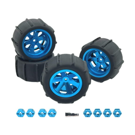 Almencla 4Pcs RC Car Wheels and Tires RC Part Spare Parts Sturdy Replacement Wheels Rims for 1/12 1/14 1/16 1/18 Hobby Car RC Vehicles Blue