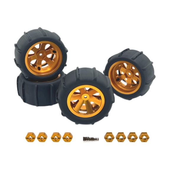 Almencla 4Pcs RC Car Wheels and Tires RC Part Spare Parts Sturdy Replacement Wheels Rims for 1/12 1/14 1/16 1/18 Hobby Car RC Vehicles Gold