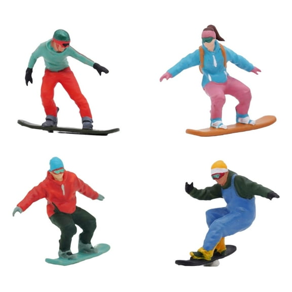 Almencla 4x 1/64 Scale Snowboarding Figure Tiny People Model Collectibles Skiing Figurine for Fariy Garden Collections Micro Landscape