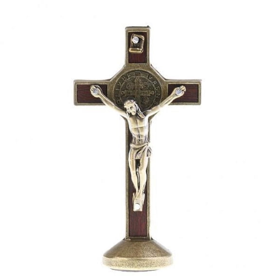 Almencla 4xCrucifix Jesus Cross Statue Figurine for Car Home Chapel Decor Bronze 4 Pcs