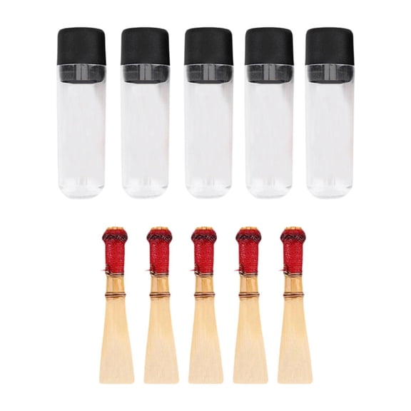 Almencla 5 Pieces Bassoon Part Reeds Cork Reeds Traditional with Storage Tubes Oboe Accessories Parts Portable Professional Oboe Reeds