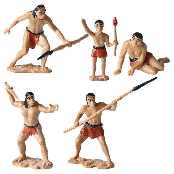 Almencla 5 Pieces Mini Primitive Men Model Character Figurines People Figures Miniature for Dollhouse Home Diorama Ornament Decorative