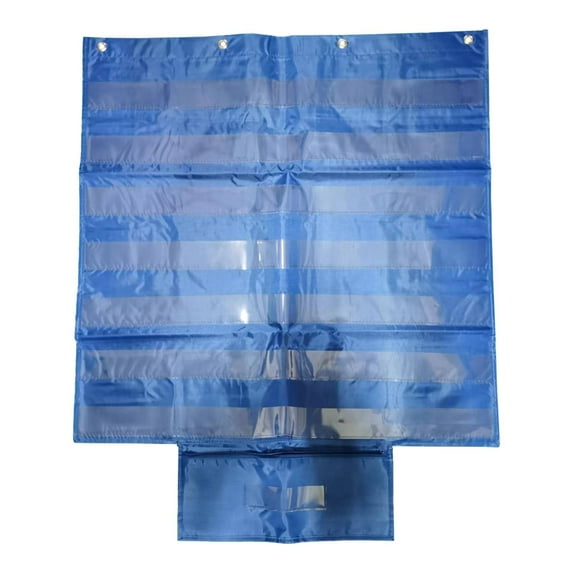 Almencla 7 Rows Transparent Pockets Schedule Pocket Chart Teaching Aid Classroom Pocket Chart for Grammar Cards School Sentence Strips Blue