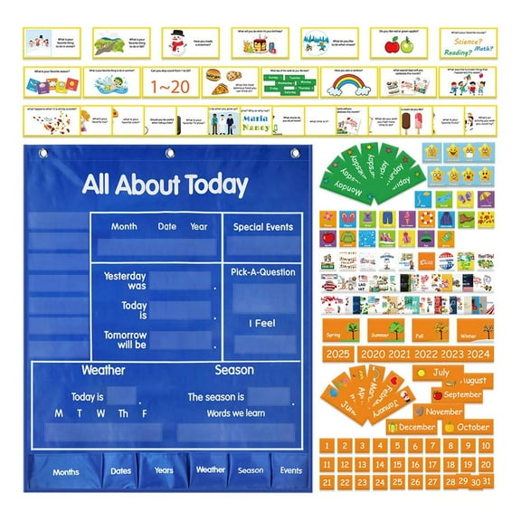 Almencla All about Today Pocket Chart Folding for Day Care Classroom Education Center