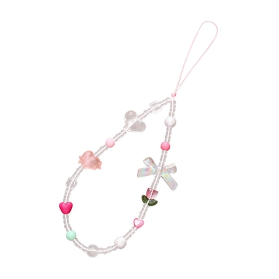 Almencla Beaded Phone Case Wrist Strap Keyring Bangle Chain Cartoon Phone Chain Strap With a Bow
