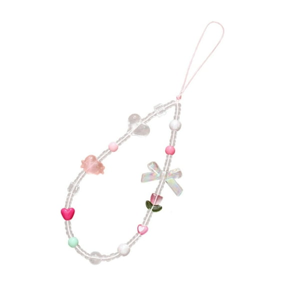 Almencla Beaded Phone Case Wrist Strap Keyring Bangle Chain Cartoon Phone Chain Strap With a Bow