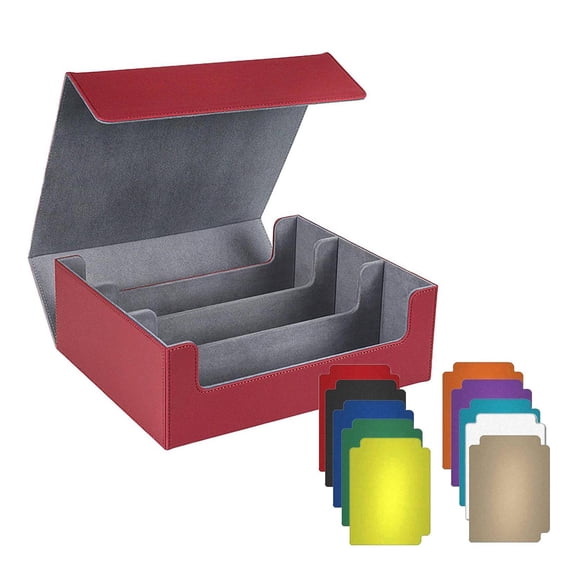 Almencla Card Deck Box Game Card Storage Multipurpose Strong Premium PU Leather Collectible Can Holds 1800+ Cards Sleeved Cards Holder Red Lining Gray