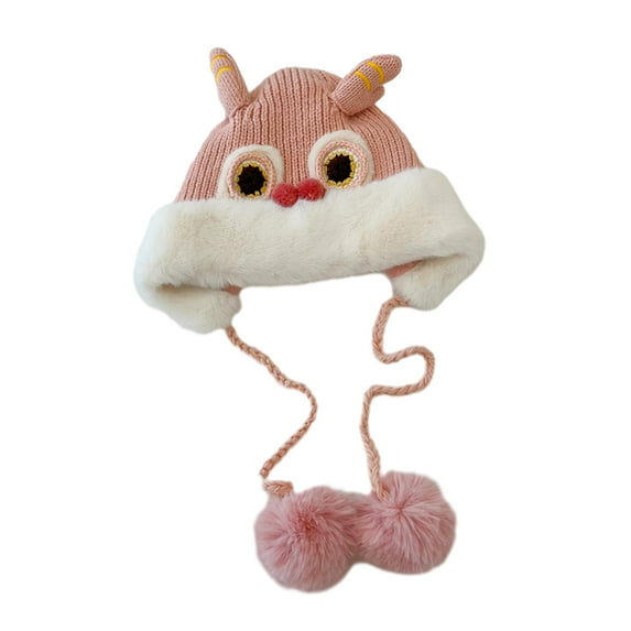Almencla Chinese Lion Dance Hat Cosplay Costume Cap Cute Photo Prop Decoration Warm Winter Hat Animal Hat for Kids Holiday Performance pink