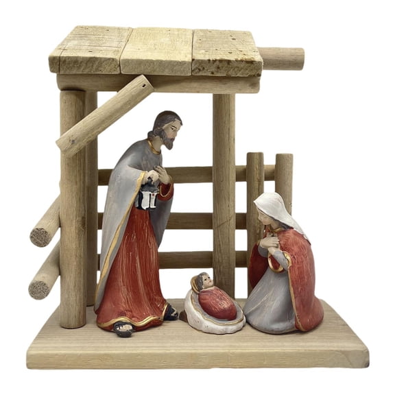 Almencla Christmas Manger Nativity Ornament Resin Religious Figurine, Decorative Tabletop Figure Holy Family Figurine for Desktop Home