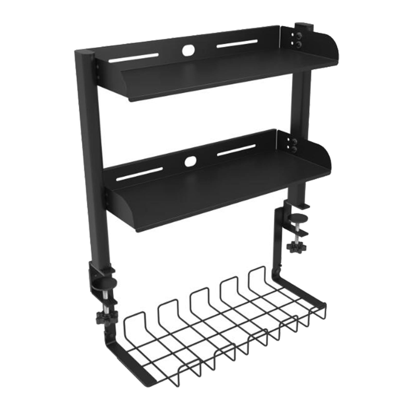 Almencla Clamp on Desk Shelf above or under Table Shelves Black with Cable Management Rack Desk Organizer for Gaming Devices Workbench