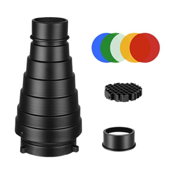 Almencla Conical Optical Snoot Kit Honeycomb Grid Professional Easy to Install Color for Indoor Photography Flash Light , A