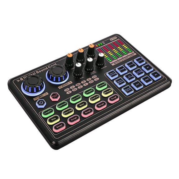 Almencla Digital Sound Card Audio Mixer Board Headphone Amplifier Plug and Play Voice Changer Different Sound Effects for Audio