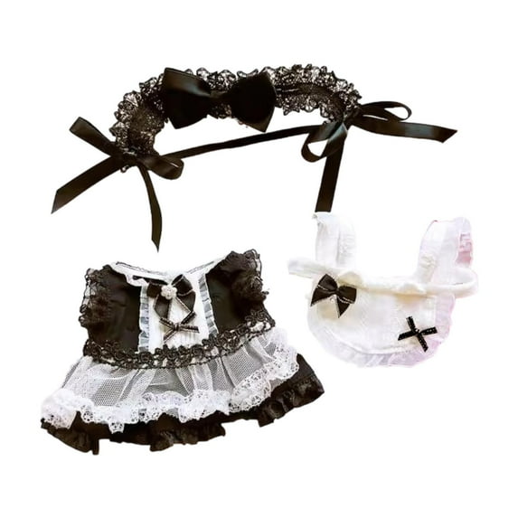 Almencla Doll Dress up Doll Headdress Dress Apron Set Doll Accessories Stuffed Animals Clothes Photo Props Doll Maid Suit for 10cm Doll