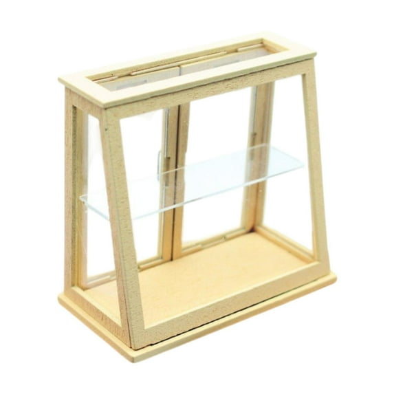Almencla Dollhouse Bakery Display Cabinet 1:12 Mini Bakery Case for Photography Props Wood Color