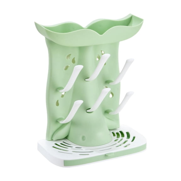 Almencla Drying Rack Feeding Cups Holder 6 Hook Vertical Detachable Kitchen Space Saving Water Bottle Drying Rack with Tray Green