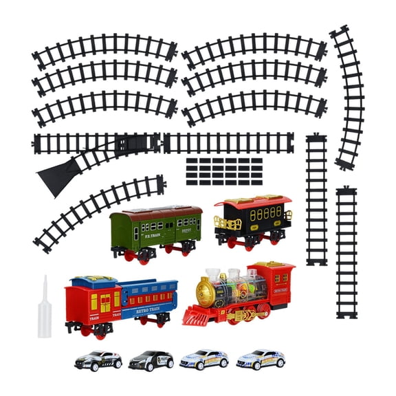 Almencla Electric Train Set Railway Train Set Steam Locomotive with Light and Sound Train Track Playset for Holiday Gifts Indoor Party