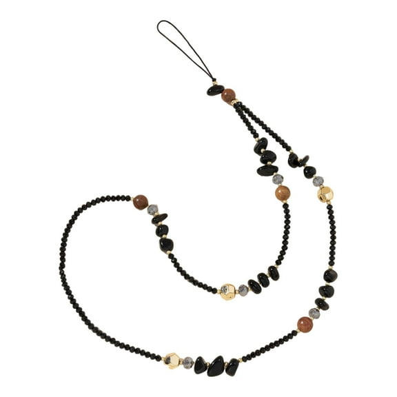 Almencla Elegant Phone Charms Strap Fashion Beaded Phone Lanyard Wristlet Beads Bracelet Keychain Phone Decor Beaded Phone Wrist Strap Black