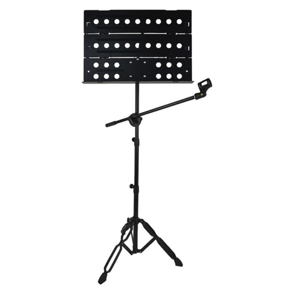 Almencla Foldable Sheet Music Stand Music Sheet Holder Compact Stable Easy to Use Portable Tripod with Mic Holder Instrument Accessory