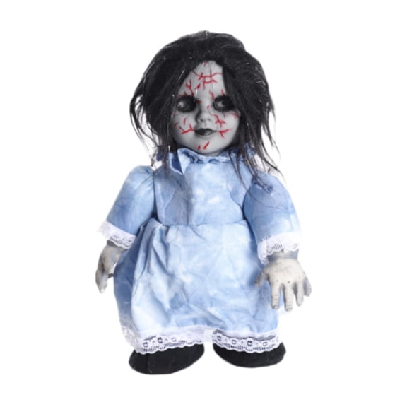 Almencla Halloween Doll,Halloween Accessories,Holiday Decor,Spooky Decoration with Sound Haunted House Doll Scary Halloween Doll Blue Dress